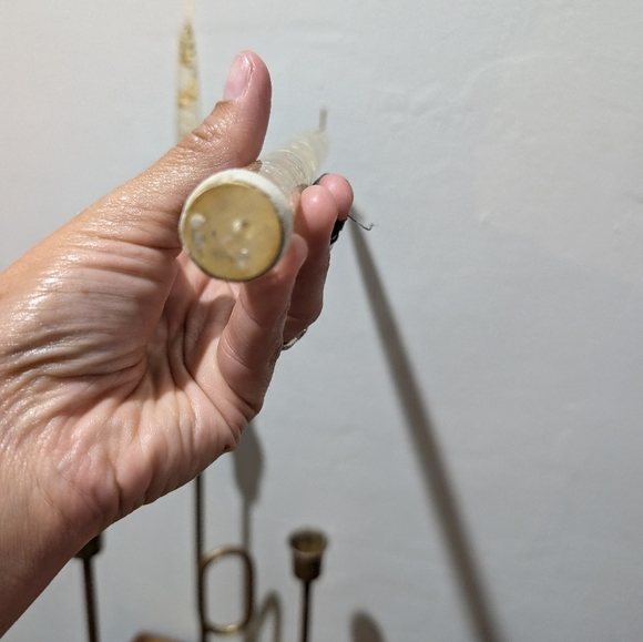 Vintage MCM Lucite Gold Flakes Tapered Candles Miller Candle Co Set of 3 - Picture 5 of 13